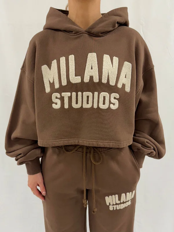 Dark Chocolate Teddy Heavyweight Cropped Hoodie. Dynamic Women's Moto