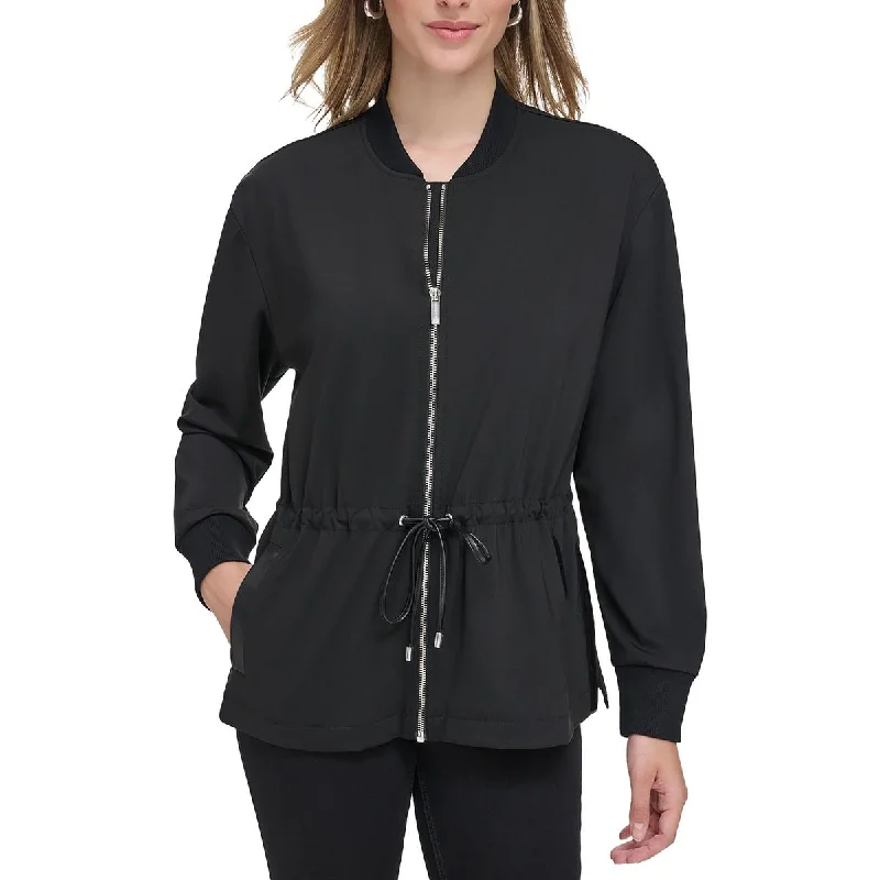 Womens Drawstring Collarless Shirt Jacket Polished Women's Silk