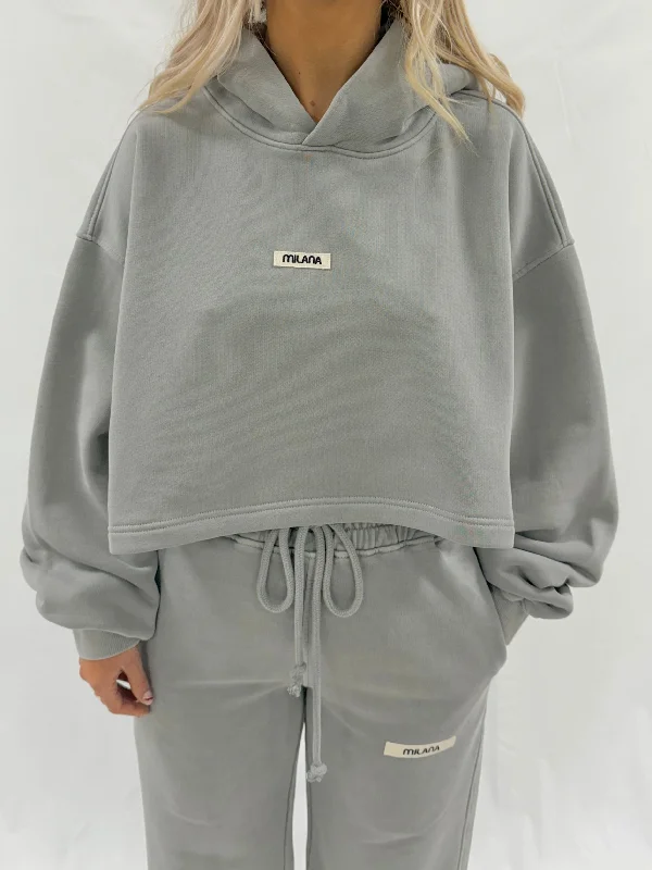 Washed Ash Grey Core Heavyweight Cropped Hoodie. Street