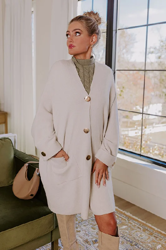 Coffee Aroma Oversized Cardigan in Light Oatmeal Sophisticated Women's 