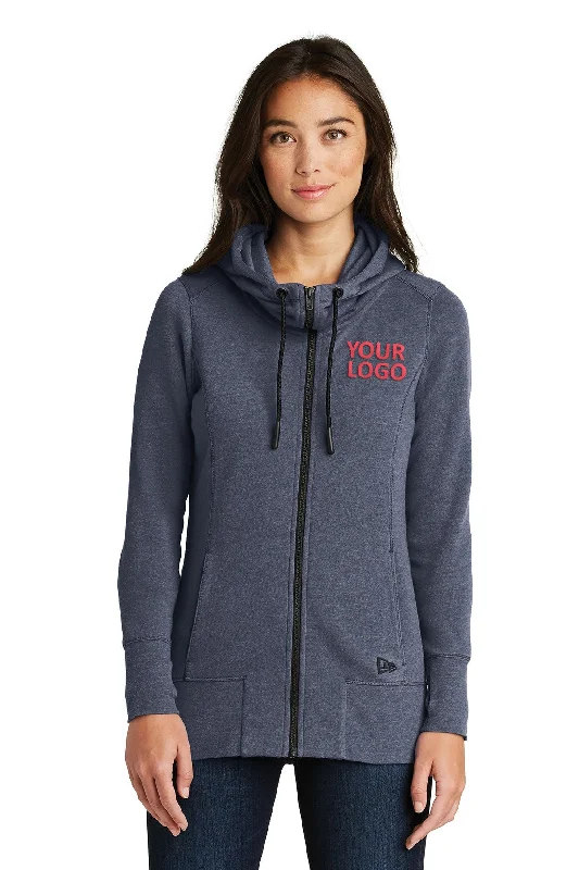 New Era Ladies Tri Blend Fleece Custom Zip Hoodies, True Navy Heather Classic Women's Tweed