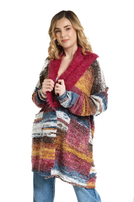 Multicolored Fur Collared Cardigan performance
