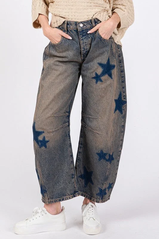 SAGE + FIG Star Wide Leg Jeans with Pockets Dapper Women's Bow - adorned