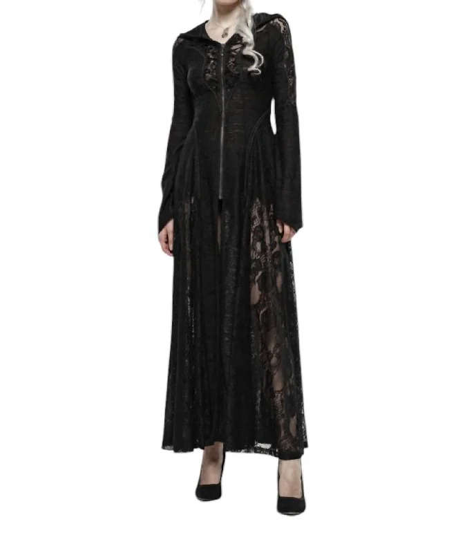 Darkmoon Cage Yarn Long Coat In Black Dapper Women's Bow - adorned