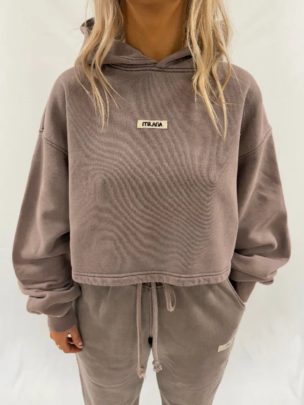 Washed Brown Core Heavyweight Cropped Hoodie. Contemporary 