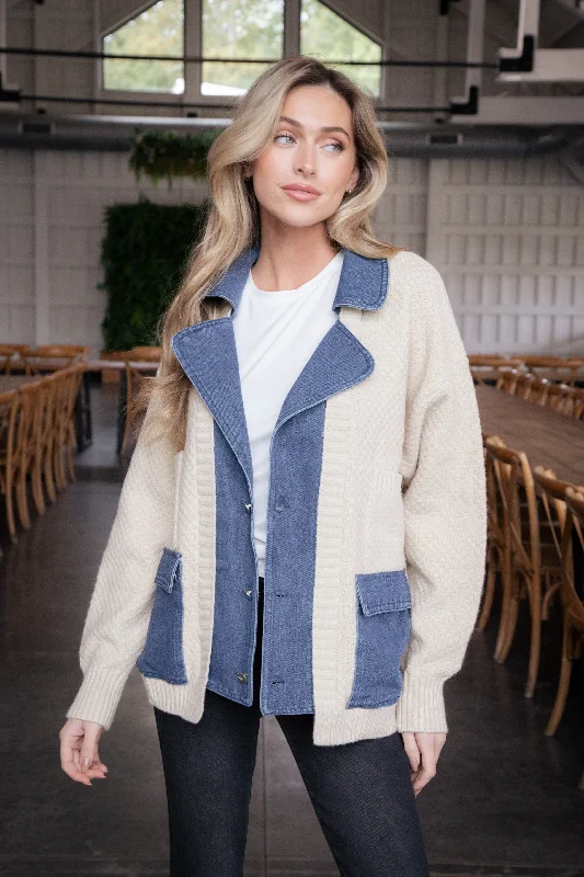 Cindy Denim & Sweater Contrast Jacket, Ivory/Denim Scandinavian