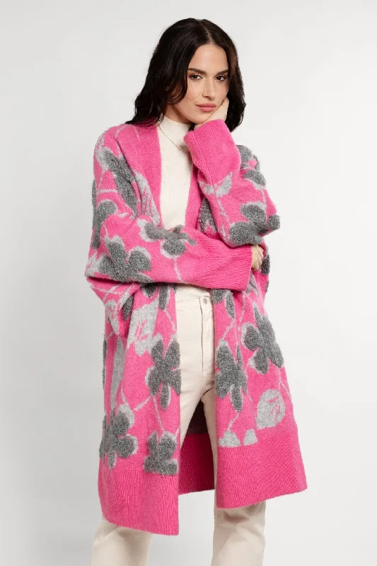 Floral Knitted Cardigan Long Bold Women's Animal Print
