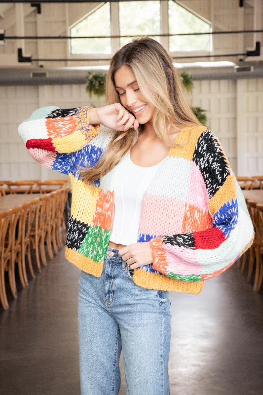 Cailey Colorblock Sweater Cardigan, Rainbow Youthful Women's Pop