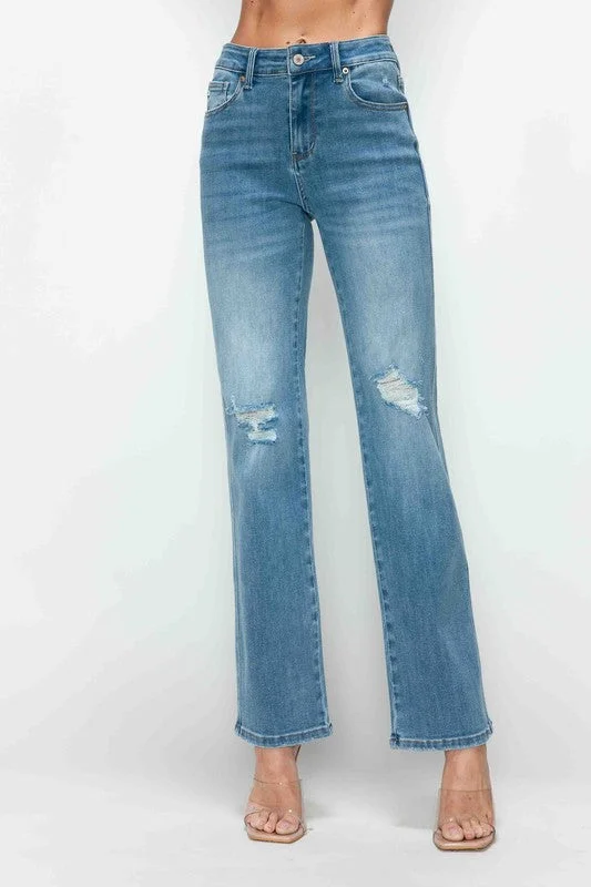 bytos Full Size Distressed High Rise Straight Jeans Contemporary 