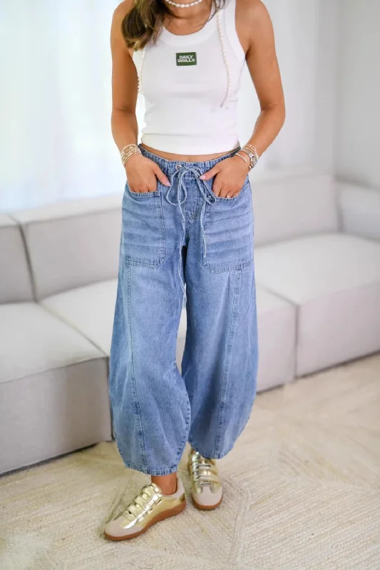 Drawstring Jeans with Pockets Luxurious Women's High -  end