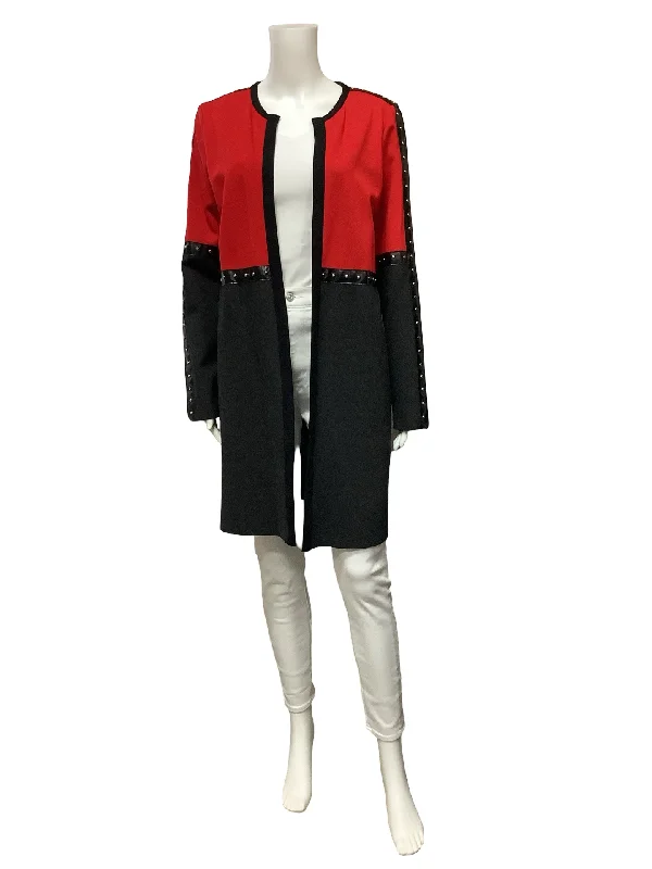 Joseph Ribkoff Jacket Red & Black Color Block Open Front Size: 8 Preppy Women's College