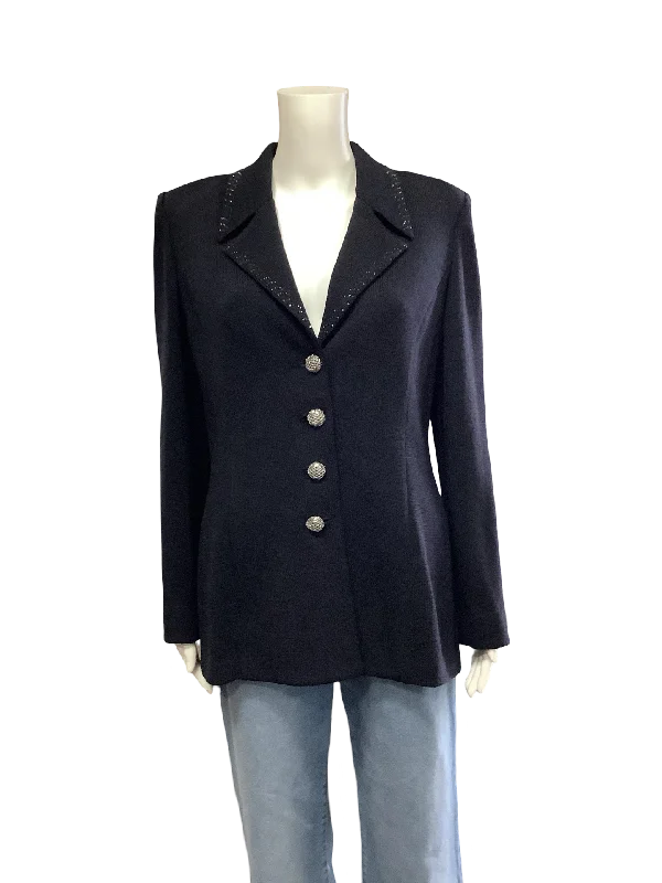 St. John Evening Blazer Black Embellished Cozy Women's Sherpa - lined