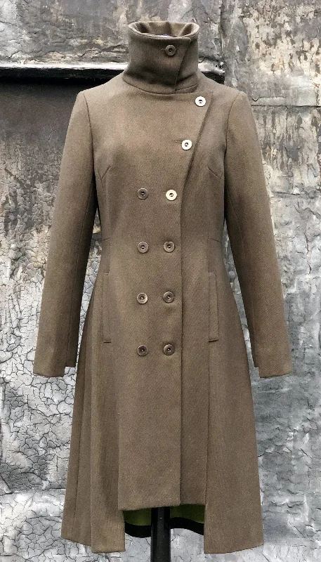 Military Button Up Coat/  Wool / Military Green Athletic Women's High - 