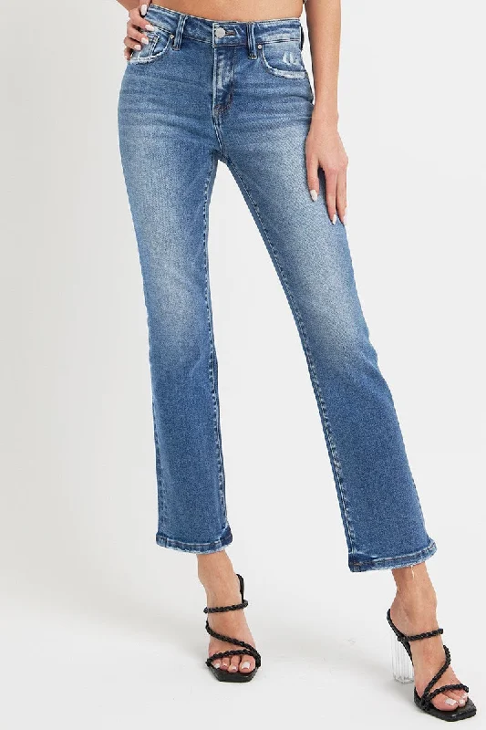 RISEN Full Size Mid Rise Ankle Straight Jeans with Pockets Trendy Women's Oversized