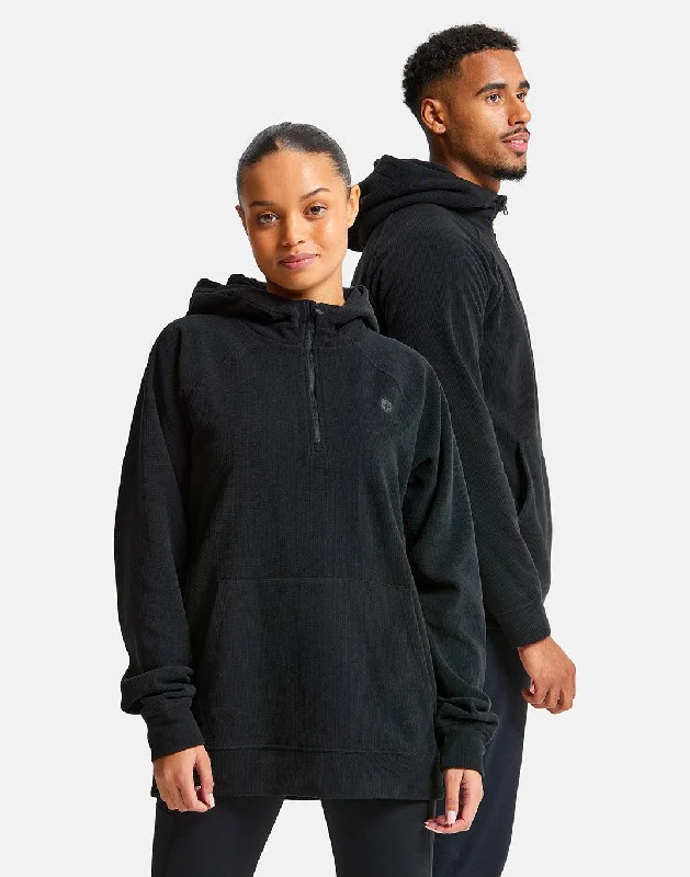 Textured Half Zip Hoodie in Jet Black Unique Women's Upcycled