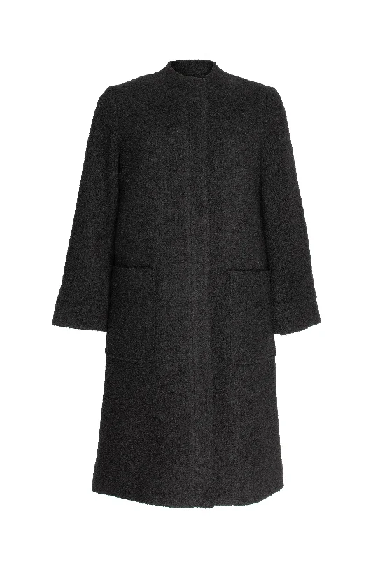 Offset Mandarin Collar Coat - Black Texture 8601 Sustainable Organic