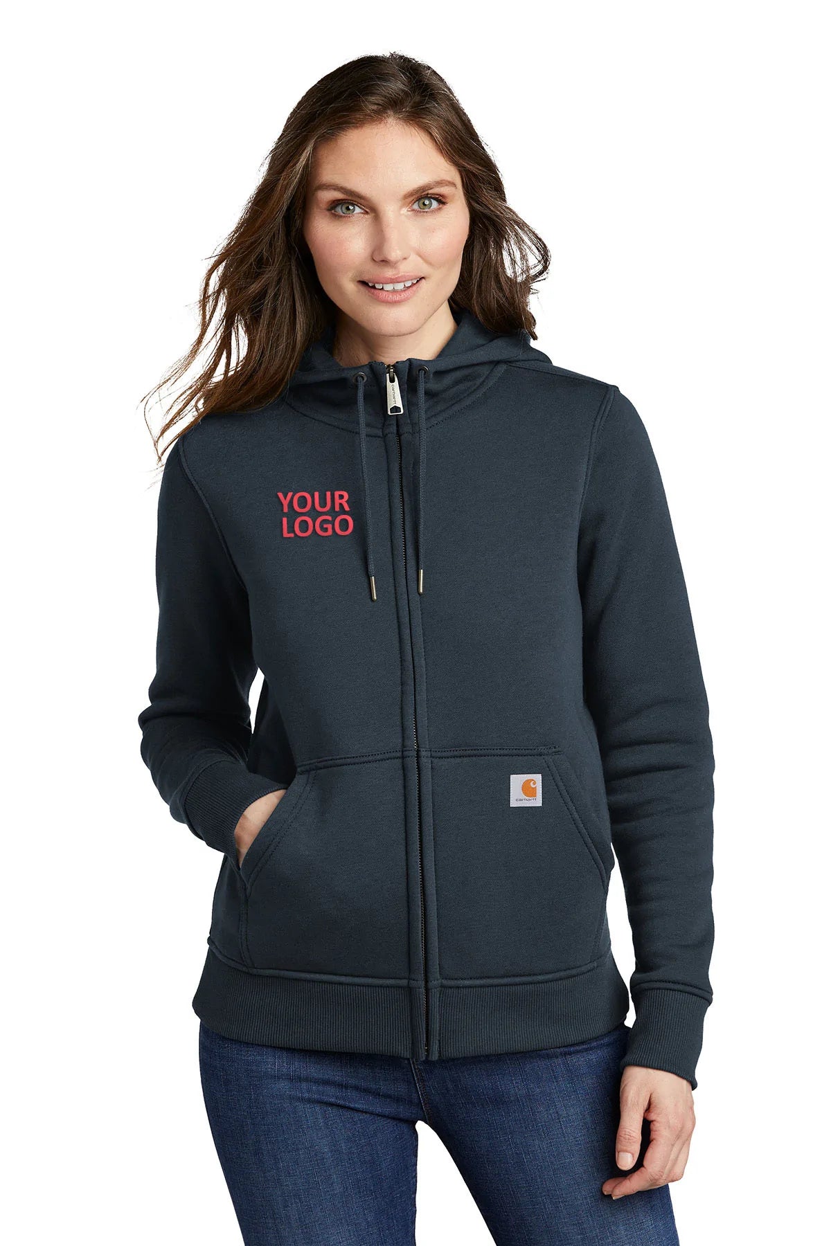 Carhartt Womens Clarksburg Full-Zip Custom Hoodies, Navy Relaxed Women's 