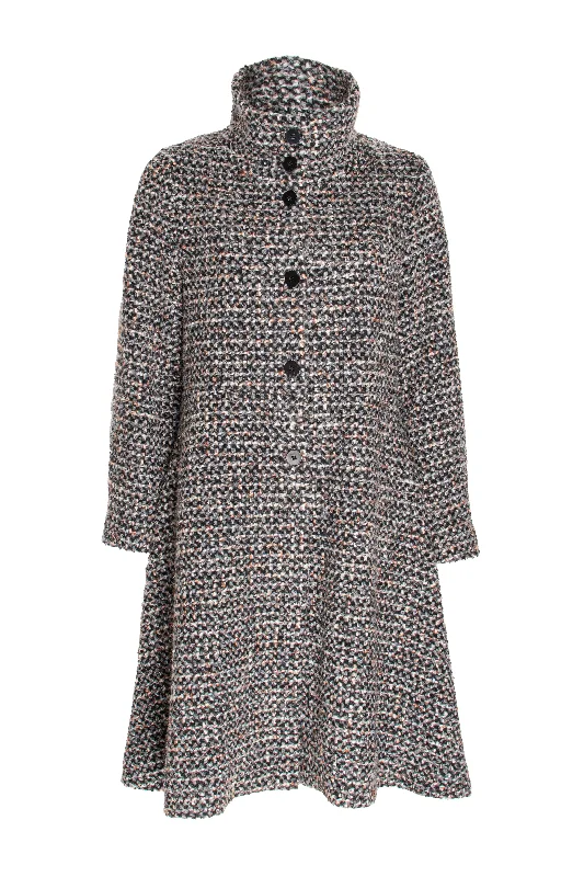 High Collar Flared Coat - Charcoal Texture 8606 Relaxed Women's 