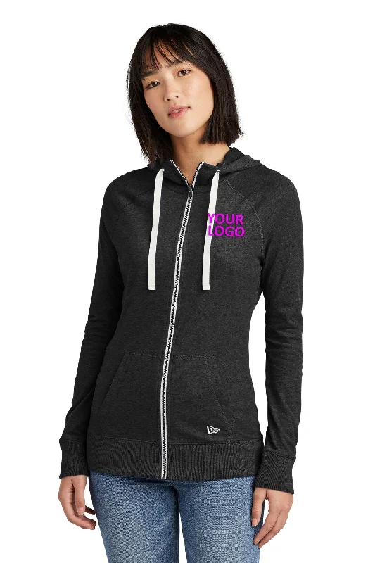 New Era Ladies Sueded Cotton Custom Zip Hoodies, Black Heather Minimalist Women's Casual