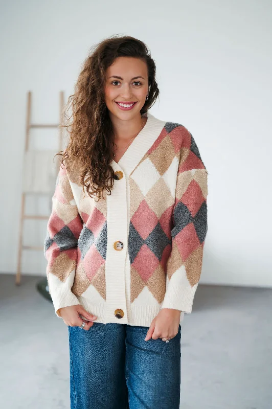 Tricia Argyle Pattern Cardigan Sophisticated Women's 
