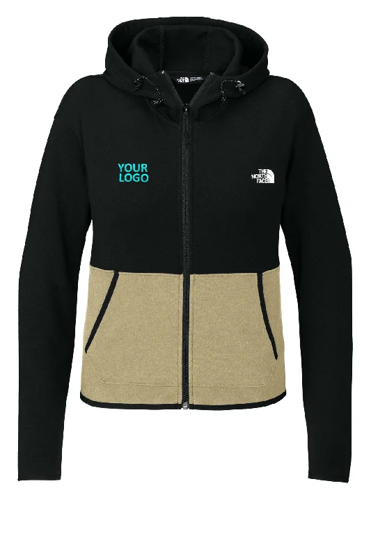 North Face Ladies Double-Knit Zip Custom Hoodies, Khaki Stone/ Black Scandinavian