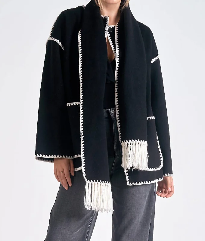 Jacket With Top Stitch In Black Artistic Women's Hand - painted