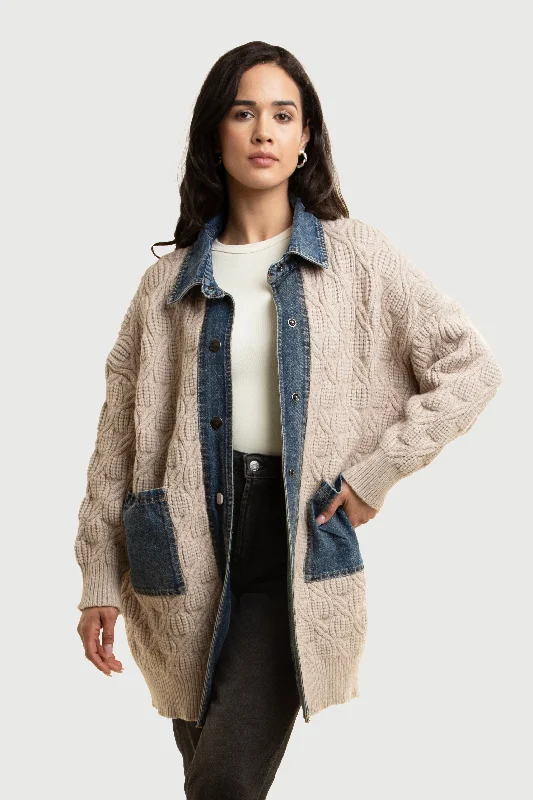 Denim Collar Sweater Jacket Confident Women's High - fashion