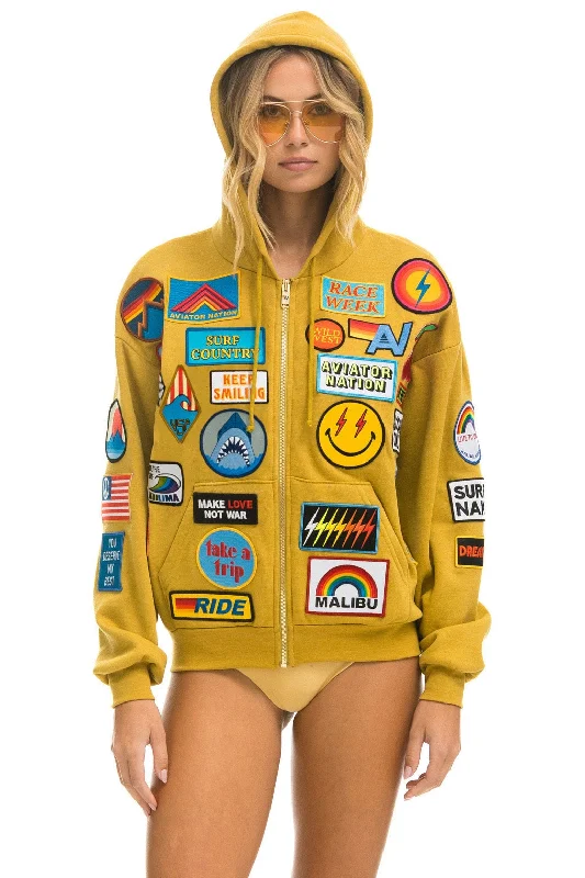 VINTAGE PATCH ZIP HOODIE RELAXED - KHAKI Confident Women's High - fashion