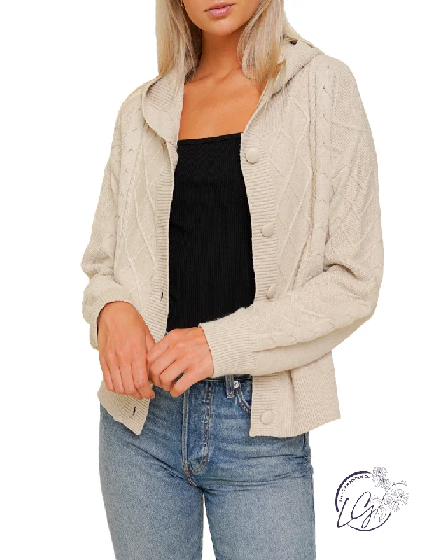 Relaxed Vibes Cable Knit Cropped Cardigan Earthy Women's 
