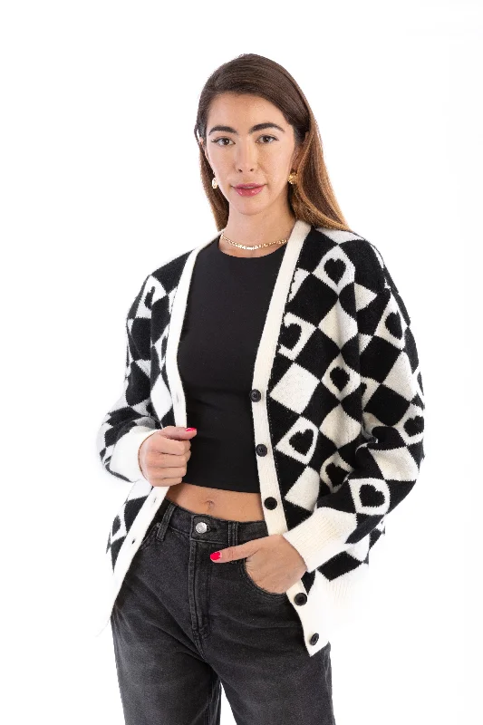 Checkered Hearts Cardigan Refined Women's 