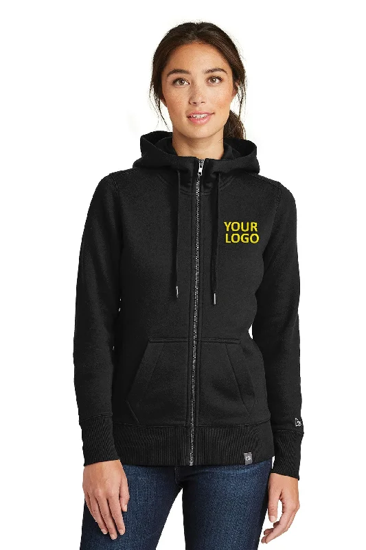 New Era Ladies French Terry Custom Zip Hoodies, Black Traditional Women's Wool