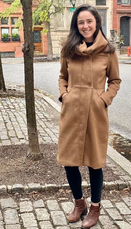 Cowl/Hood Zip Coat / Camel Refined Women's Velvet