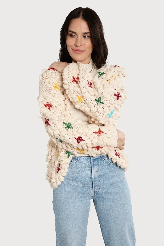 Knitted Cardigan Cross Pom Pom Youthful Women's Pop