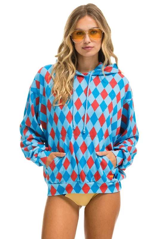 DIAMOND REPEAT SMILEY RELAXED PULLOVER HOODIE - SKY Athletic Women's 