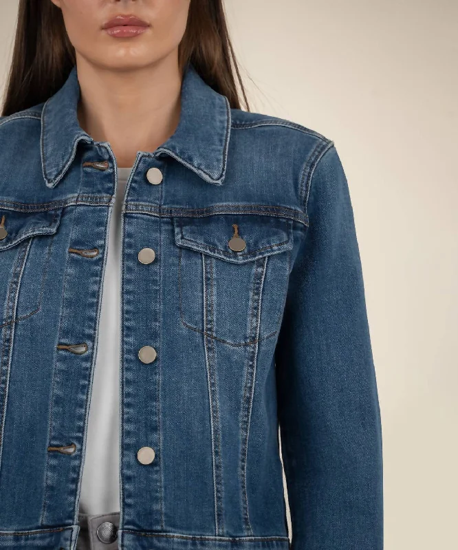 Julia Crop Denim Jacket In Main W/dk Stone Base Wash Cool Women's Skate