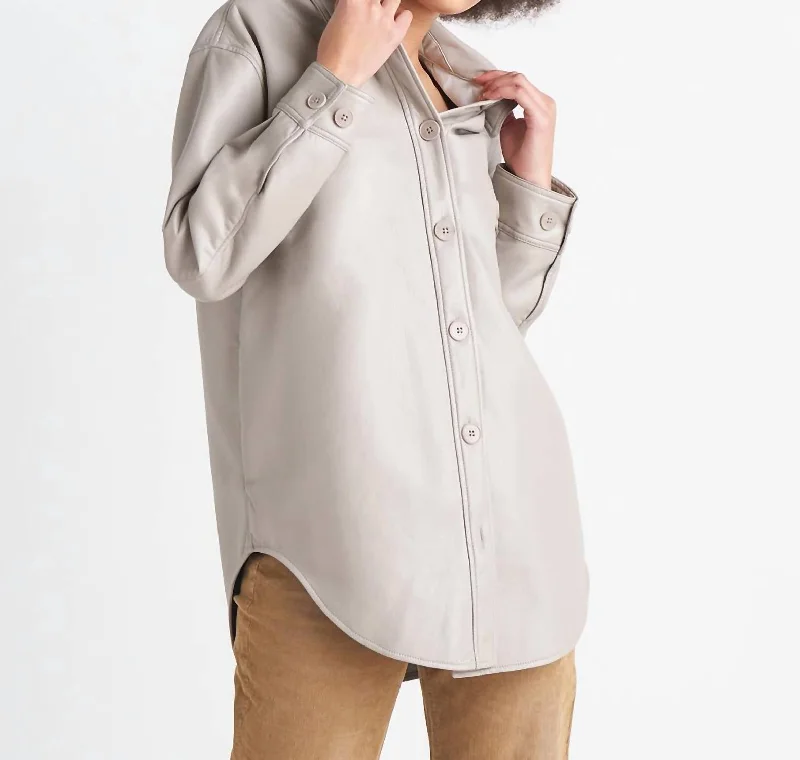 Pu Shacket In Light Taupe Laid - back Women's Vibe