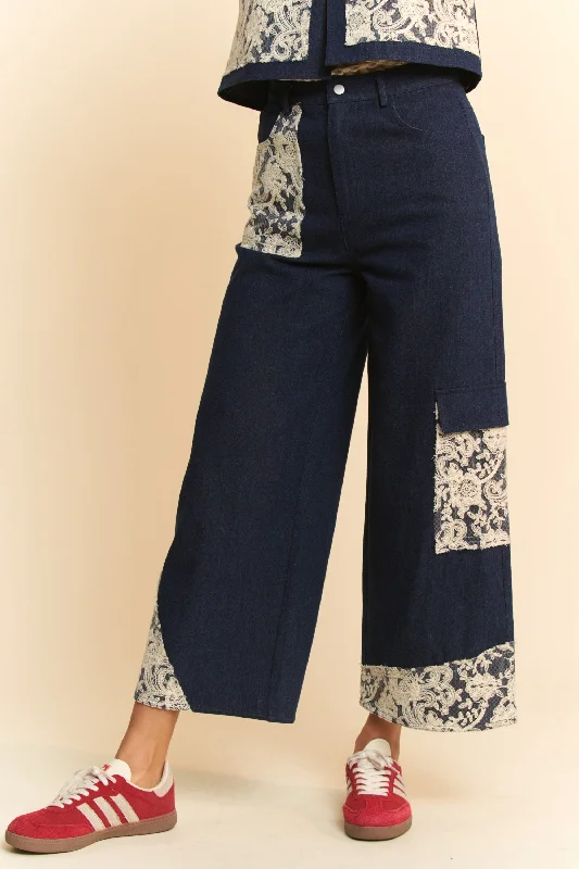 Davi & Dani Lace Applique Wide Leg Jeans Modern Women's 