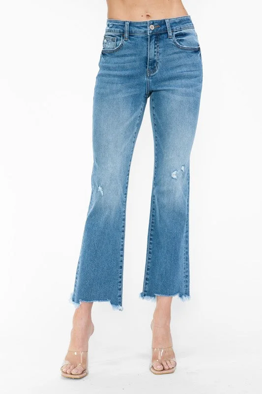 bytos Raw Hem Distressed Mid Rise Crop Jeans Artistic Women's Avant - 