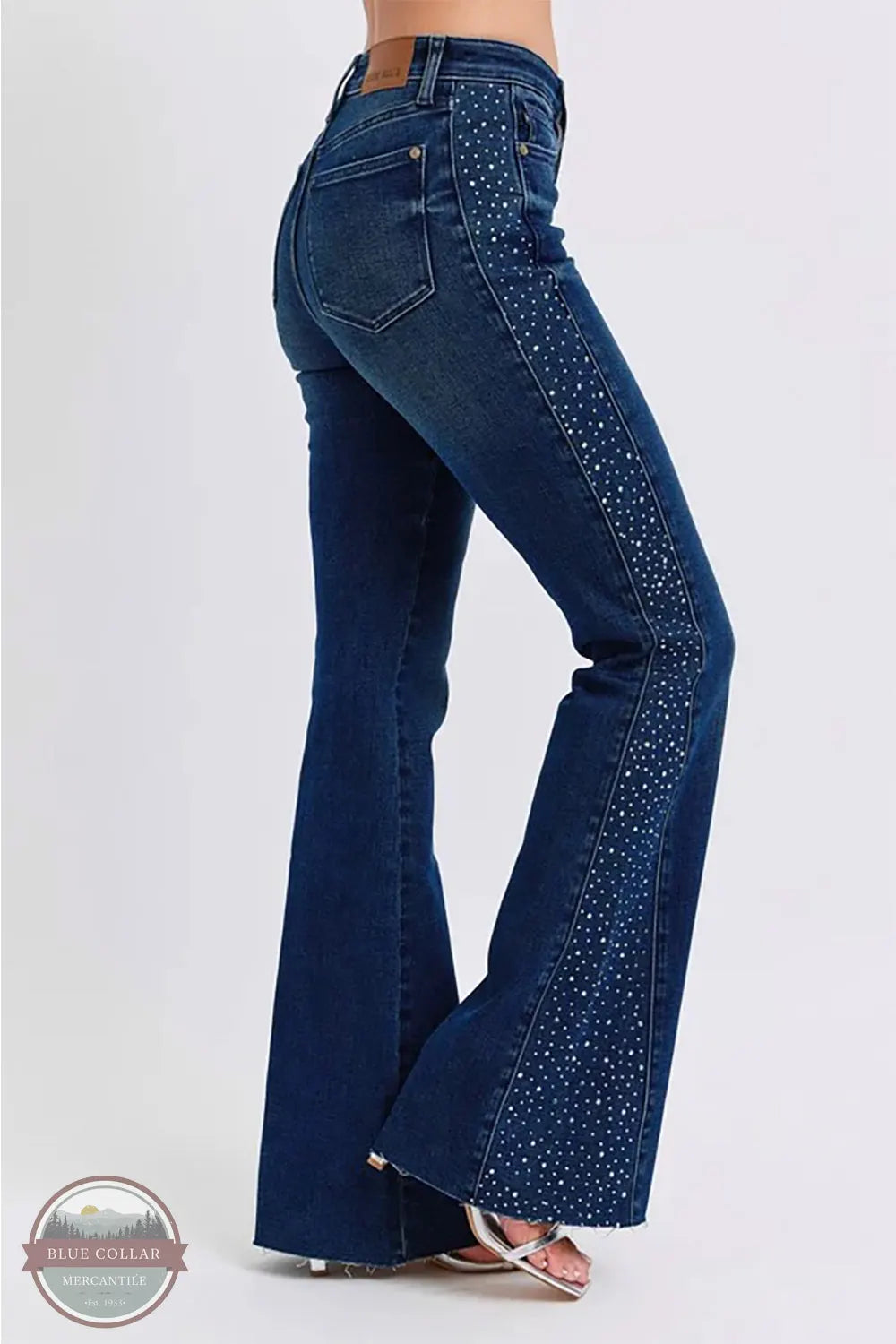 Mid Rise Rhinestone Side Panel Detail Flare Jean 88920REG Practical Women's Quick - dry Mid Rise Rhinestone Side Panel Detail Flare Jean 88920REG Practical Women's Quick - dry