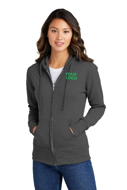 Port & Company Ladies Core Fleece Branded Zip Hoodies, Charcoal Refined Women's 