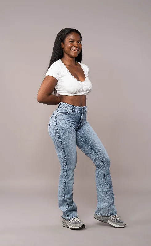 Womens Flared Mid Waisted Fitjeans - 80s Blue Monochromatic All - in - one