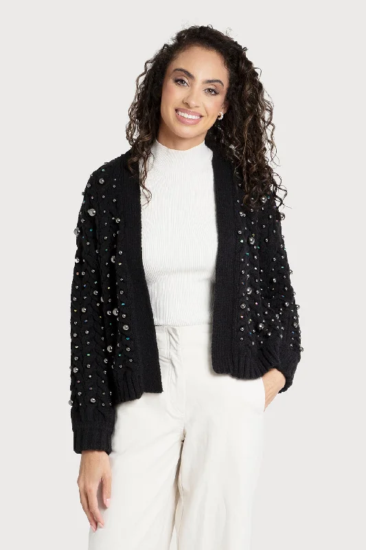 Holiday Cardigan Pearl Knit In Black Preppy Women's College