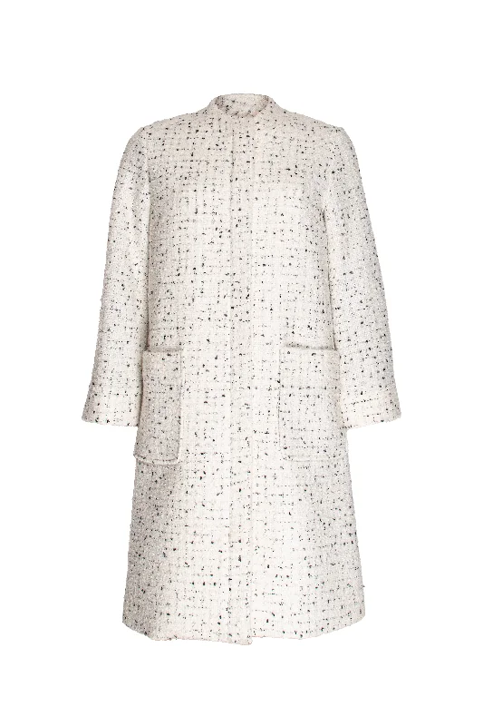 Offset Mandarin Collar Coat - Winter White 8602 Polished Women's Silk