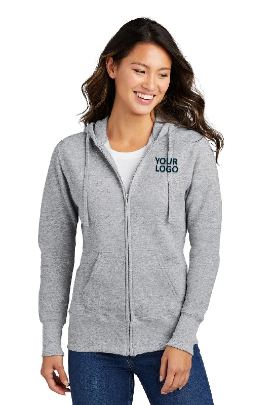 Port & Company Ladies Core Fleece Branded Zip Hoodies, Athletic Heather Relaxed Women's Port & Company Ladies Core Fleece Branded Zip Hoodies, Athletic Heather Relaxed Women's