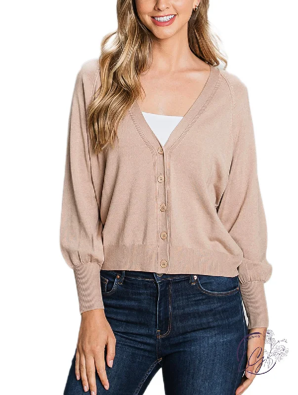 Hidden Smile Balloon Sleeve Cardigan Relaxed Women's Beachy