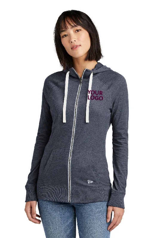 New Era Ladies Sueded Cotton Custom Zip Hoodies, True Navy Heather Business