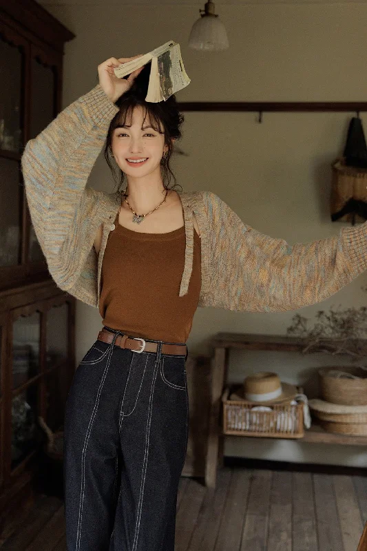 Spaghetti Strap Top and Cardigan Suit Set Cool Women's Distressed