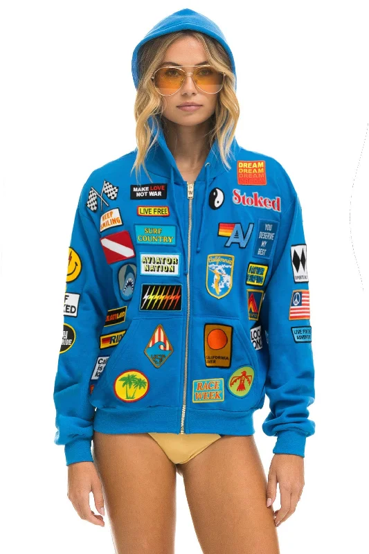 VINTAGE PATCH ZIP HOODIE RELAXED - OCEAN Compression