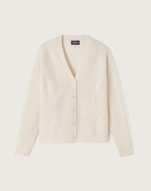 Ribbed and pointelle knit loose cardigan Classic Women's Tweed