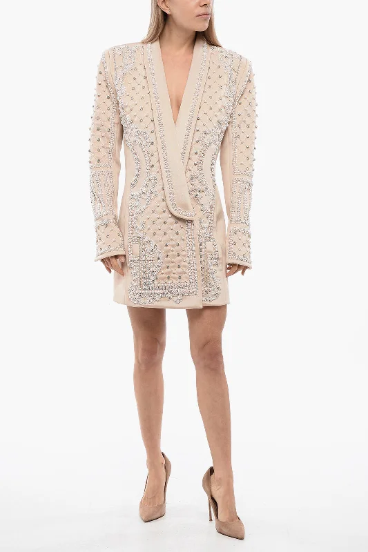 Balmain Embelisehed Double-Breasted Blazer Traditional Women's Wool